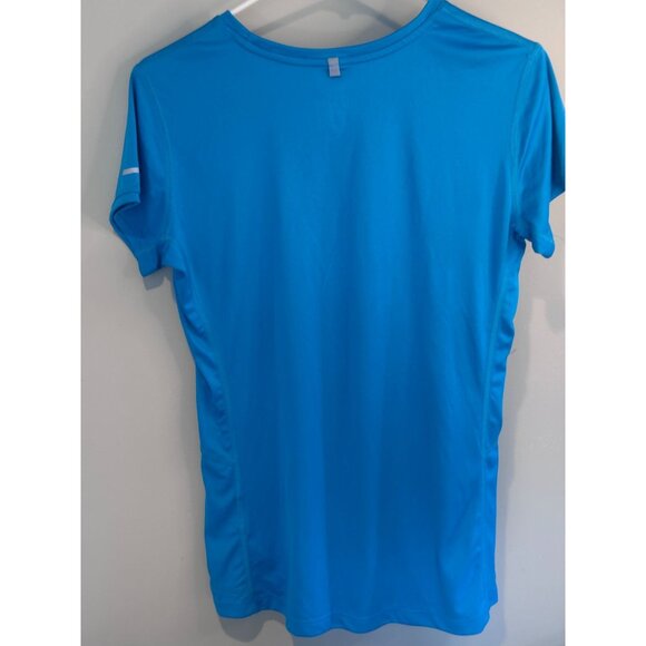 Nike Running Dri-Fit Womens Aqua Blue Cap Short Sleeve Logo Activewear Size Med - Picture 2 of 11
